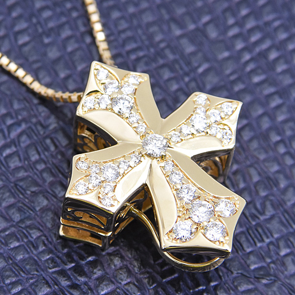 ゆきざき ネックレス メンズ レディース ダブルトップ ペンダントトップ ダイヤ クロス D0.56ct YUKIZAKI W50121.12.6.5 K18YG 中古