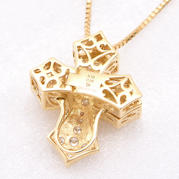 ゆきざき ネックレス メンズ レディース ダブルトップ ペンダントトップ ダイヤ クロス D0.56ct YUKIZAKI W50121.12.6.5 K18YG 中古