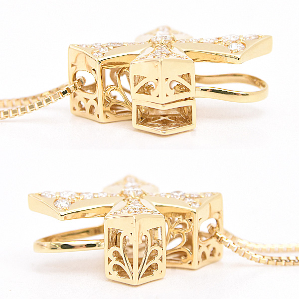 ゆきざき ネックレス メンズ レディース ダブルトップ ペンダントトップ ダイヤ クロス D0.56ct YUKIZAKI W50121.12.6.5 K18YG 中古