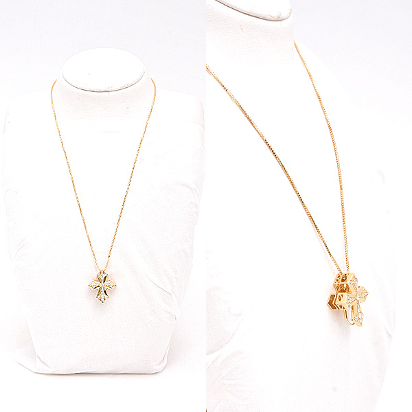 ゆきざき ネックレス メンズ レディース ダブルトップ ペンダントトップ ダイヤ クロス D0.56ct YUKIZAKI W50121.12.6.5 K18YG 中古