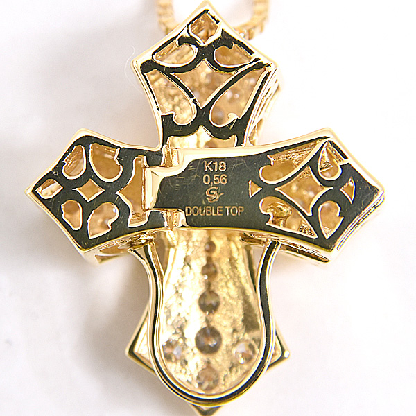 ゆきざき ネックレス メンズ レディース ダブルトップ ペンダントトップ ダイヤ クロス D0.56ct YUKIZAKI W50121.12.6.5 K18YG 中古