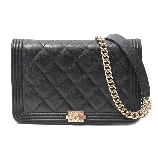 シャネル バッグ レディース ボーイシャネル チェーンウォレット マトラッセ キャビアスキン ブラック CHANEL 中古