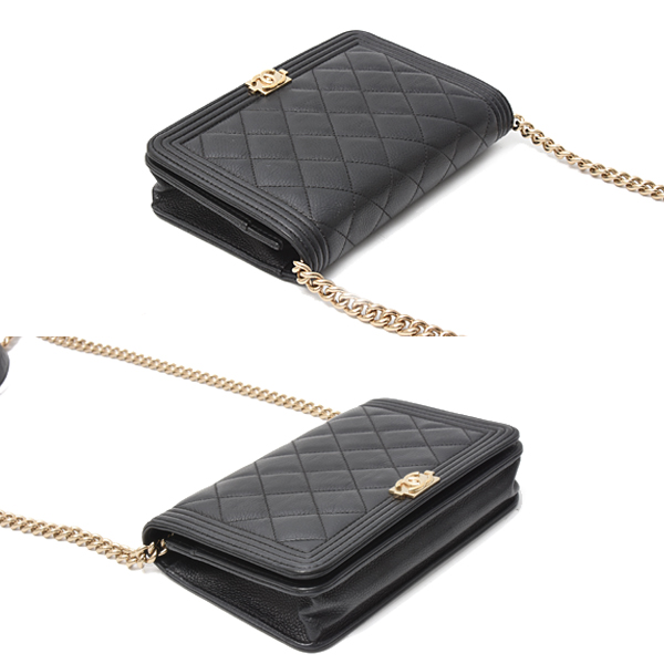 シャネル バッグ レディース ボーイシャネル チェーンウォレット マトラッセ キャビアスキン ブラック CHANEL 中古