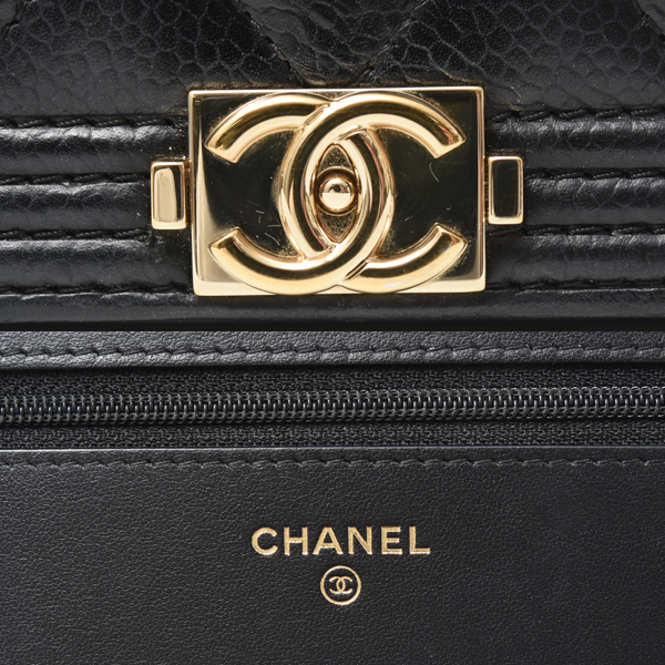 シャネル バッグ レディース ボーイシャネル チェーンウォレット マトラッセ キャビアスキン ブラック CHANEL 中古