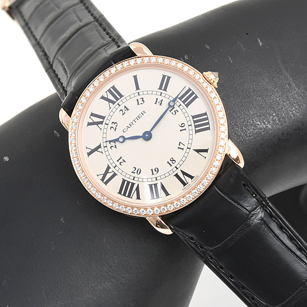 カルティエ 時計 メンズ レディース ロンド ルイ カルティエ LM 純正ダイヤベゼル 手巻 シルバー文字盤 750PG ピンクゴールド Cartier WR000651 中古