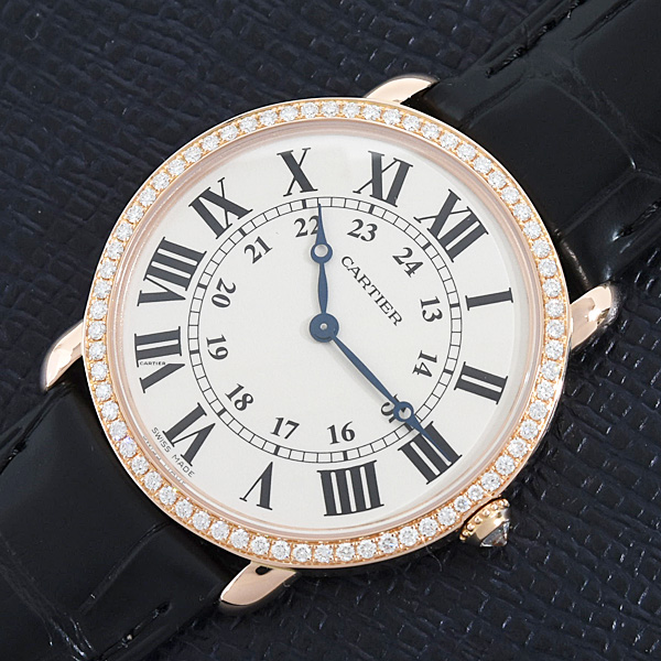 カルティエ 時計 メンズ レディース ロンド ルイ カルティエ LM 純正ダイヤベゼル 手巻 シルバー文字盤 750PG ピンクゴールド Cartier WR000651 中古