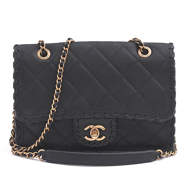 シャネル バッグ レディース マトラッセ チェーンショルダー 編み込み ベルベットカーフ ブラック CHANEL 中古