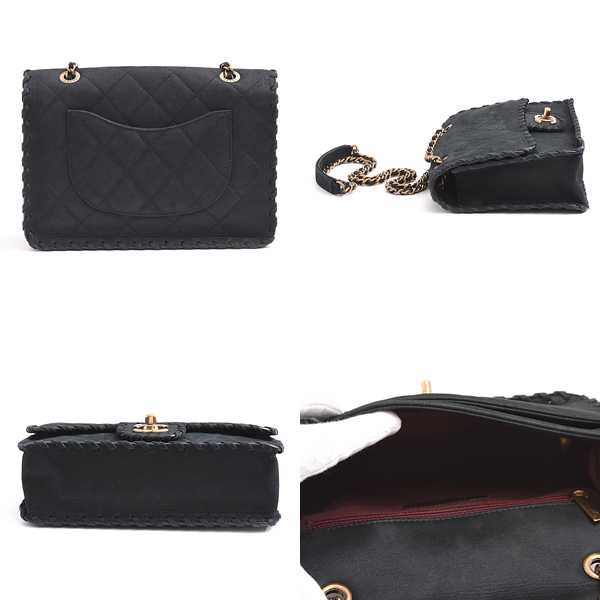 シャネル バッグ レディース マトラッセ チェーンショルダー 編み込み ベルベットカーフ ブラック CHANEL 中古