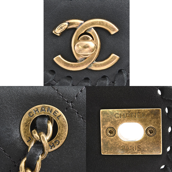 シャネル バッグ レディース マトラッセ チェーンショルダー 編み込み ベルベットカーフ ブラック CHANEL 中古