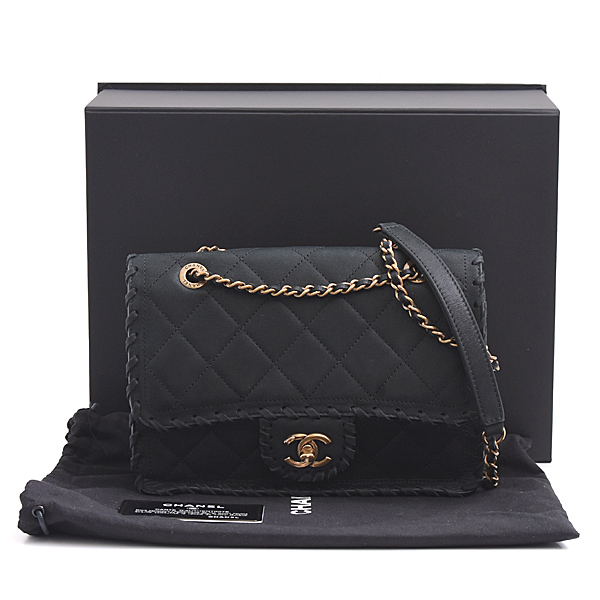 シャネル バッグ レディース マトラッセ チェーンショルダー 編み込み ベルベットカーフ ブラック CHANEL 中古