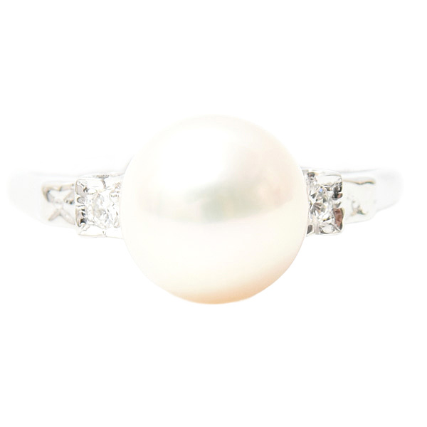 ミキモト リング レディース 一粒パール ダイヤモンド リング 8.1mm珠 実測10号 K14WG MIKIMOTO 中古