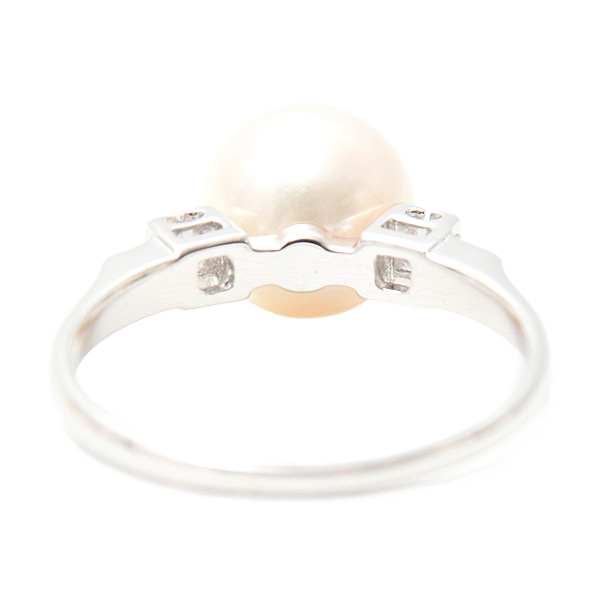 ミキモト リング レディース 一粒パール ダイヤモンド リング 8.1mm珠 実測10号 K14WG MIKIMOTO 中古