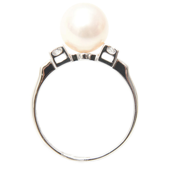 ミキモト リング レディース 一粒パール ダイヤモンド リング 8.1mm珠 実測10号 K14WG MIKIMOTO 中古