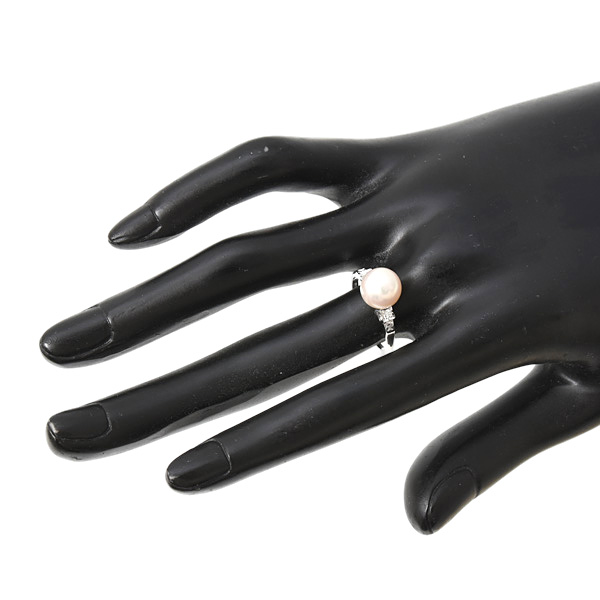 ミキモト リング レディース 一粒パール ダイヤモンド リング 8.1mm珠 実測10号 K14WG MIKIMOTO 中古