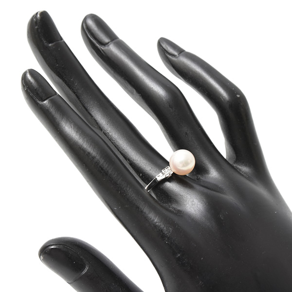 ミキモト リング レディース 一粒パール ダイヤモンド リング 8.1mm珠 実測10号 K14WG MIKIMOTO 中古