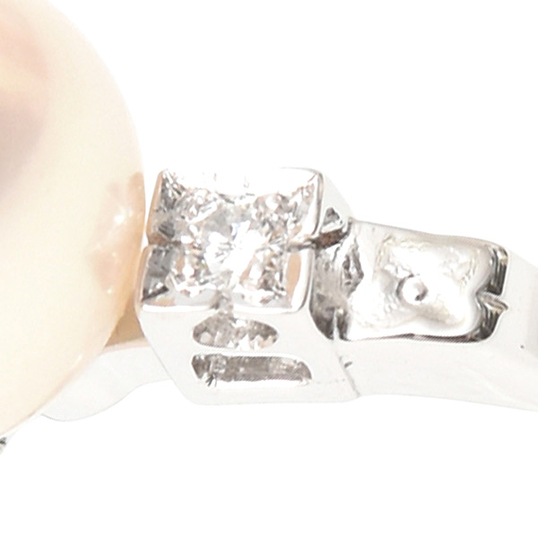 ミキモト リング レディース 一粒パール ダイヤモンド リング 8.1mm珠 実測10号 K14WG MIKIMOTO 中古