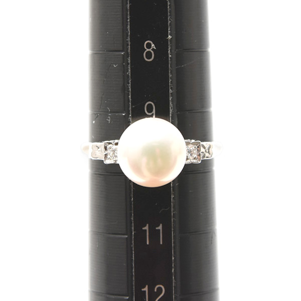 ミキモト リング レディース 一粒パール ダイヤモンド リング 8.1mm珠 実測10号 K14WG MIKIMOTO 中古