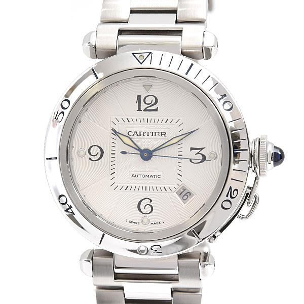 カルティエ 時計 メンズ パシャ グリッド 38mm 自動巻 シルバー文字盤 ステンレス Cartier W31040H3 中古