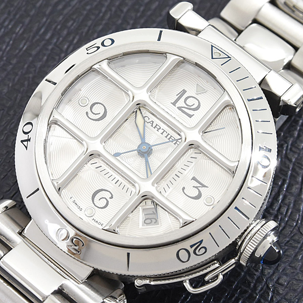 カルティエ 時計 メンズ パシャ グリッド 38mm 自動巻 シルバー文字盤 ステンレス Cartier W31040H3 中古