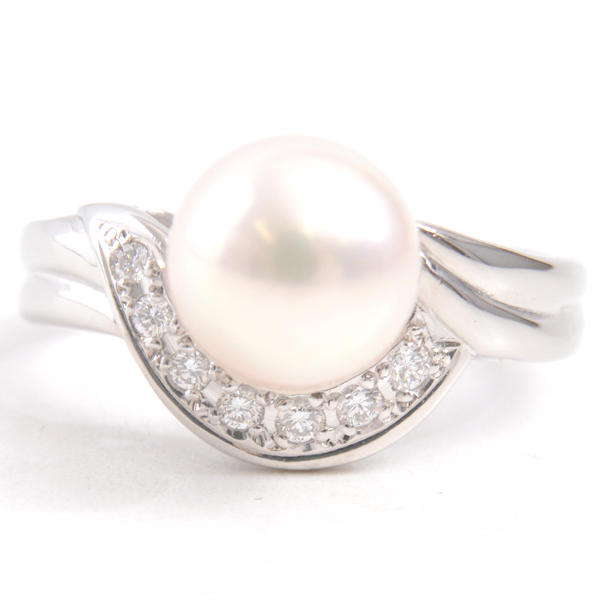ミキモト 指輪 レディース パール ダイヤモンド リング 8.4mm珠 11号 プラチナ MIKIMOTO PT950 中古