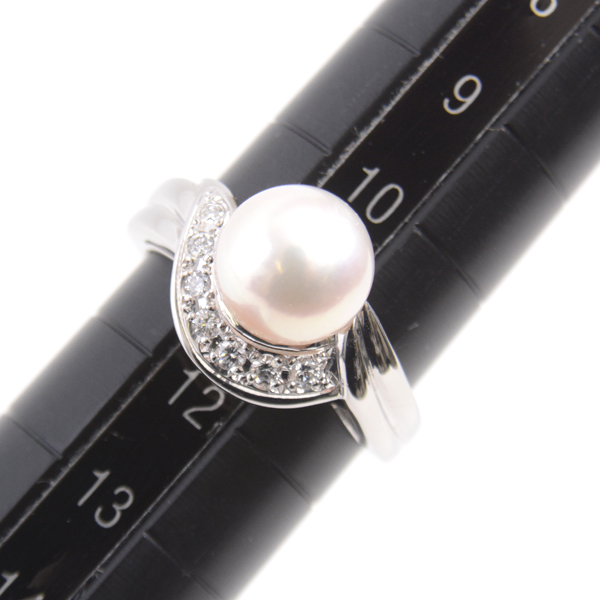 ミキモト 指輪 レディース パール ダイヤモンド リング 8.4mm珠 11号 プラチナ MIKIMOTO PT950 中古