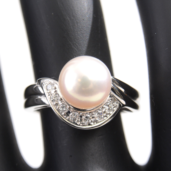 ミキモト 指輪 レディース パール ダイヤモンド リング 8.4mm珠 11号 プラチナ MIKIMOTO PT950 中古