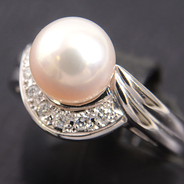 ミキモト 指輪 レディース パール ダイヤモンド リング 8.4mm珠 11号 プラチナ MIKIMOTO PT950 中古