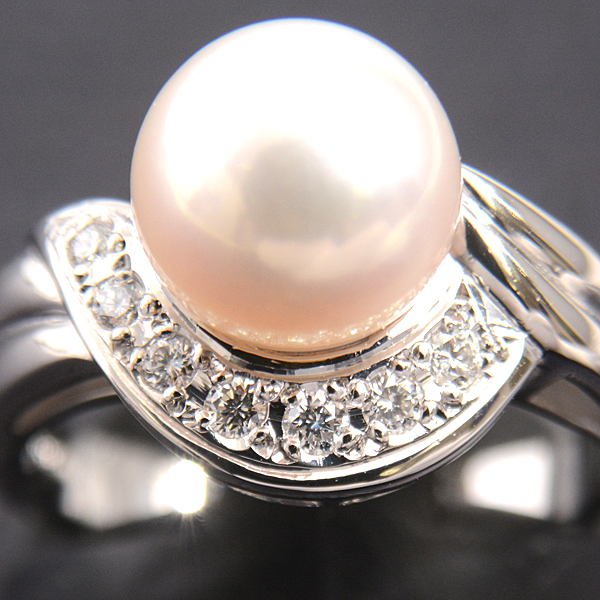 ミキモト 指輪 レディース パール ダイヤモンド リング 8.4mm珠 11号 プラチナ MIKIMOTO PT950 中古