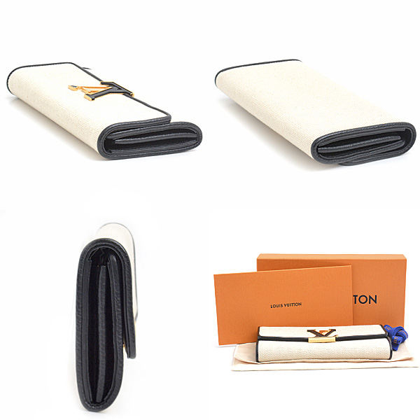 ルイヴィトン 財布 レディース ポルトフォイユカプシーヌ 長財布 キャンバス×レザー アイボリー×ブラック Louis Vuitton M81305 中古
