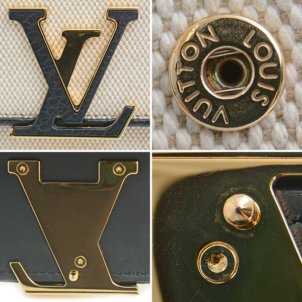 ルイヴィトン 財布 レディース ポルトフォイユカプシーヌ 長財布 キャンバス×レザー アイボリー×ブラック Louis Vuitton M81305 中古