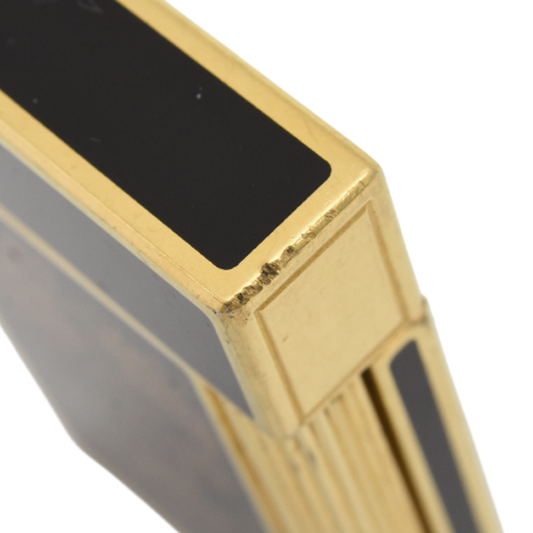 エステーデュポン ローラガスライター ライン2 漆 花柄 ブラックラッカー メンテナンス済み ゴールド S.T.Dupont 中古