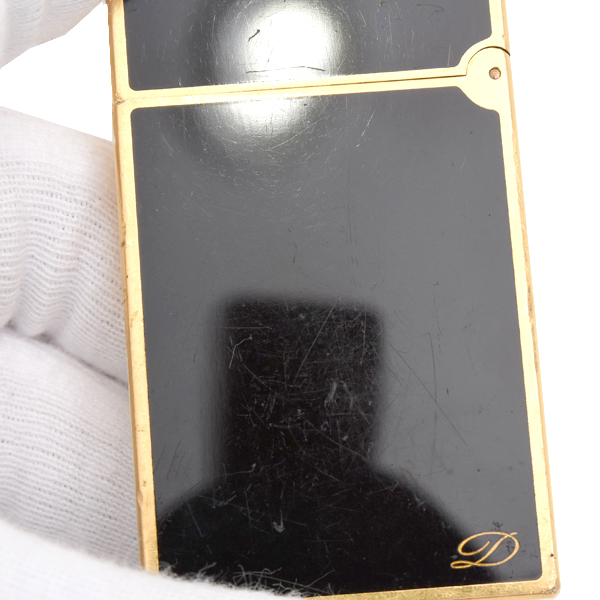 エステーデュポン ローラガスライター ライン2 漆 花柄 ブラックラッカー メンテナンス済み ゴールド S.T.Dupont 中古