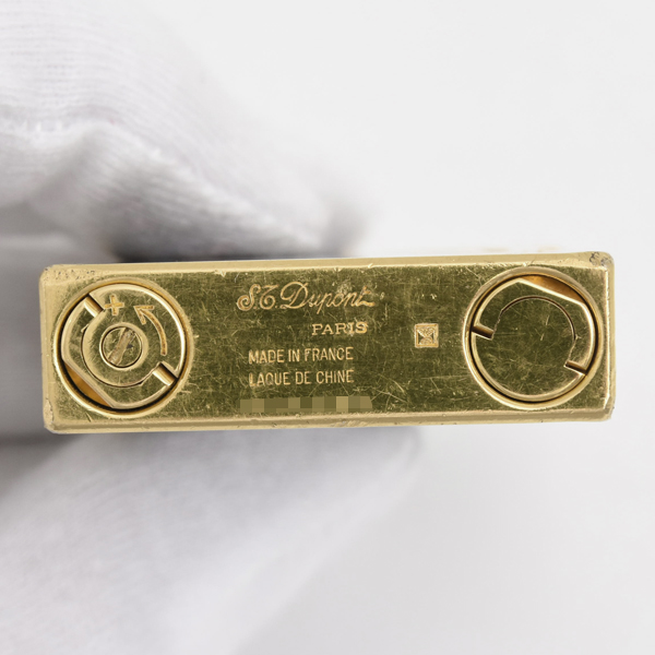 エステーデュポン ローラガスライター ライン2 漆 花柄 ブラックラッカー メンテナンス済み ゴールド S.T.Dupont 中古