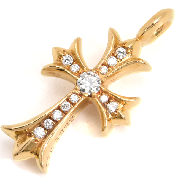 クロムハーツ ペンダント メンズ タイニーファット クロス パヴェダイヤモンド ペンダント トップ イエローゴールド CHROME HEARTS 22KYG 中古