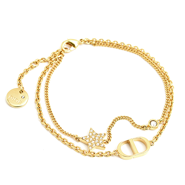 クリスチャンディオール ブレス レディース 2連 PETIT CD ダブル ブレスレット スター クリアストーン ゴールド Christian Dior GP 中古