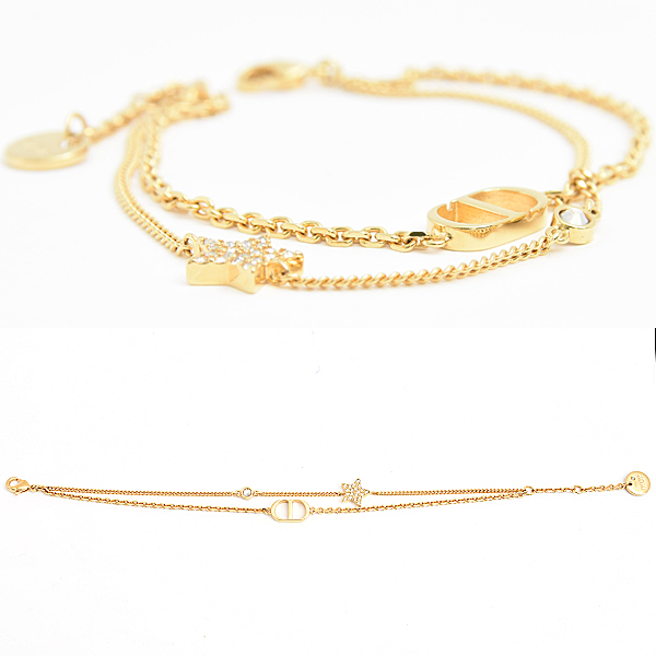 クリスチャンディオール ブレス レディース 2連 PETIT CD ダブル ブレスレット スター クリアストーン ゴールド Christian Dior GP 中古