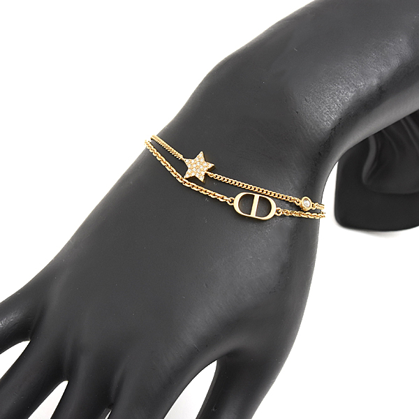 クリスチャンディオール ブレス レディース 2連 PETIT CD ダブル ブレスレット スター クリアストーン ゴールド Christian Dior GP 中古