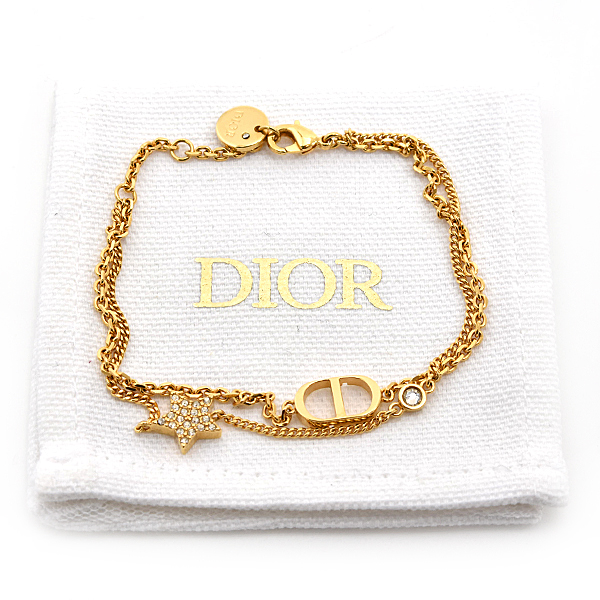 クリスチャンディオール ブレス レディース 2連 PETIT CD ダブル ブレスレット スター クリアストーン ゴールド Christian Dior GP 中古
