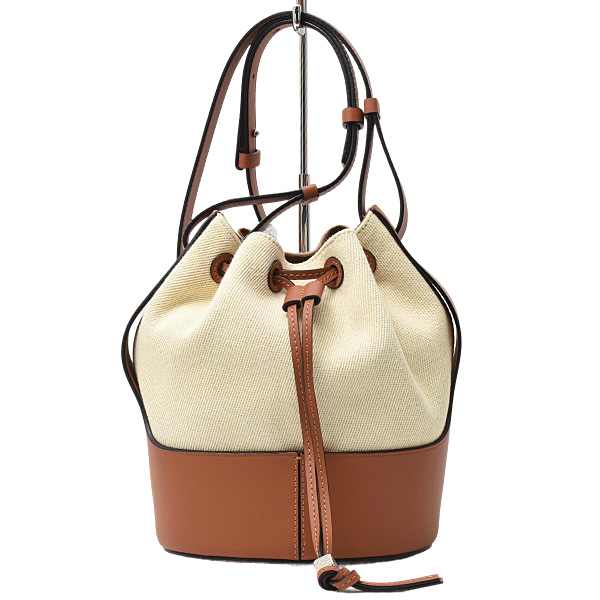 ロエベ バッグ レディース バルーンバッグ スモール ショルダーバッグ キャンバス×カーフ ブラウン LOEWE A710C31X02 中古