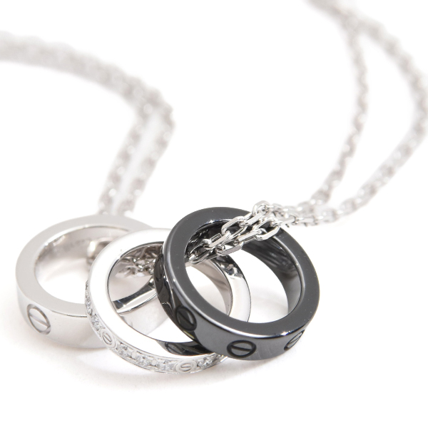 カルティエ ネックレス レディース ラブ スリーフープ ダイヤ ネックレス ゴールド セラミック Cartier 750WG×CE 中古