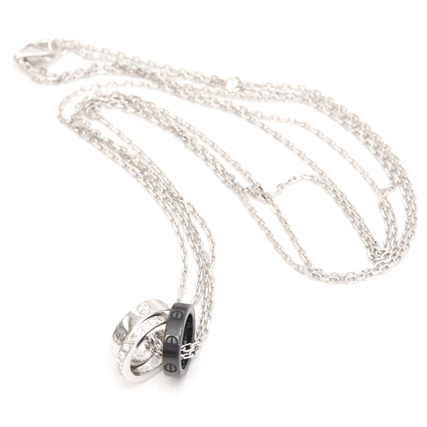カルティエ ネックレス レディース ラブ スリーフープ ダイヤ ネックレス ゴールド セラミック Cartier 750WG×CE 中古