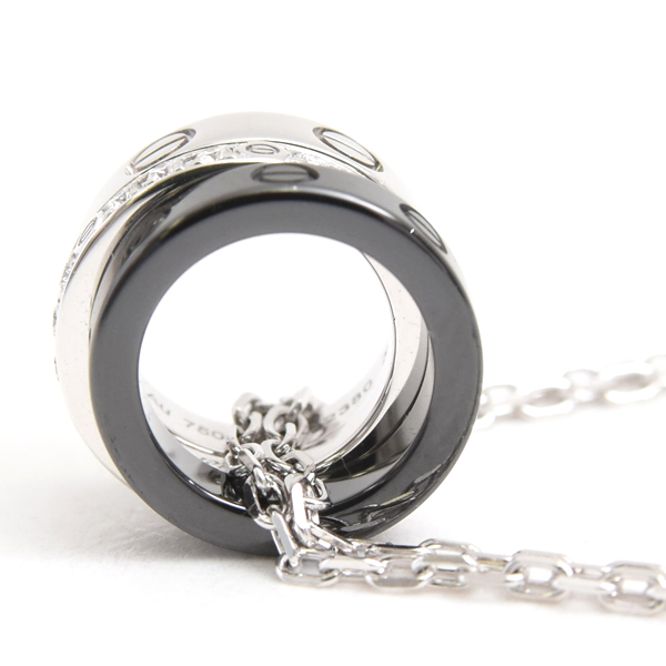 カルティエ ネックレス レディース ラブ スリーフープ ダイヤ ネックレス ゴールド セラミック Cartier 750WG×CE 中古