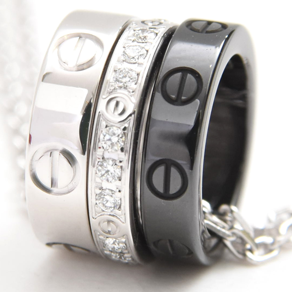 カルティエ ネックレス レディース ラブ スリーフープ ダイヤ ネックレス ゴールド セラミック Cartier 750WG×CE 中古