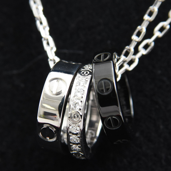 カルティエ ネックレス レディース ラブ スリーフープ ダイヤ ネックレス ゴールド セラミック Cartier 750WG×CE 中古