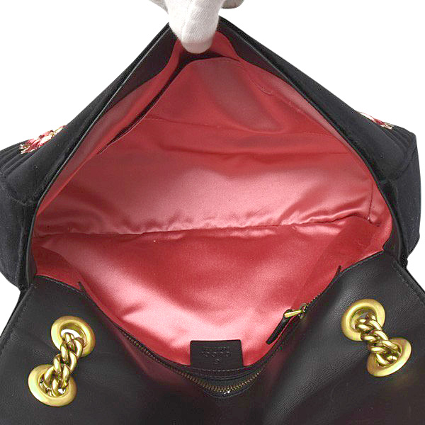グッチ バッグ レディース GGマーモント チェーンショルダーバッグ ベロア ブラック フラワー GUCCI 443496 中古