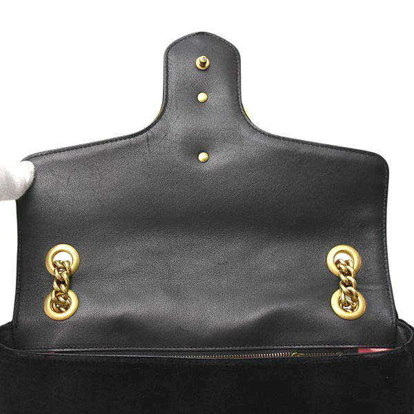 グッチ バッグ レディース GGマーモント チェーンショルダーバッグ ベロア ブラック フラワー GUCCI 443496 中古