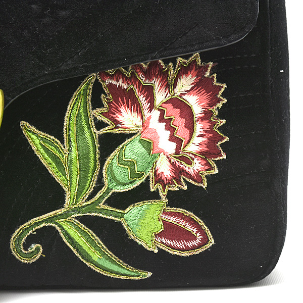 グッチ バッグ レディース GGマーモント チェーンショルダーバッグ ベロア ブラック フラワー GUCCI 443496 中古