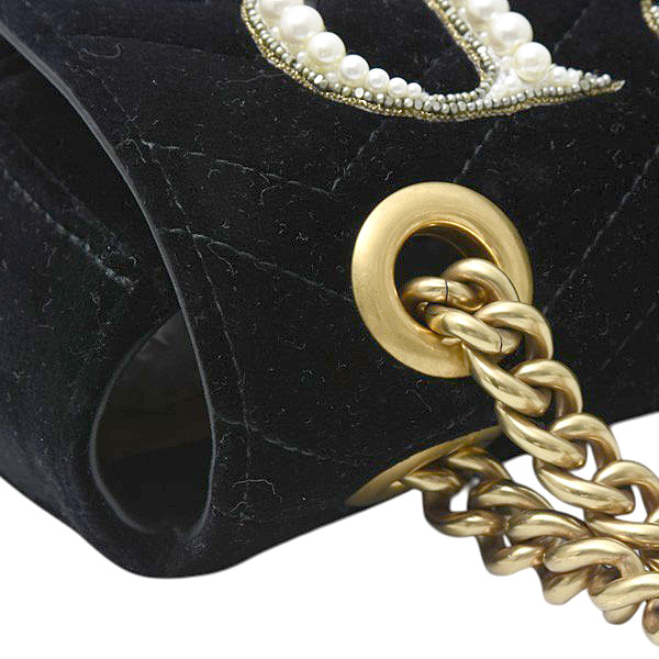 グッチ バッグ レディース GGマーモント チェーンショルダーバッグ ベロア ブラック フラワー GUCCI 443496 中古