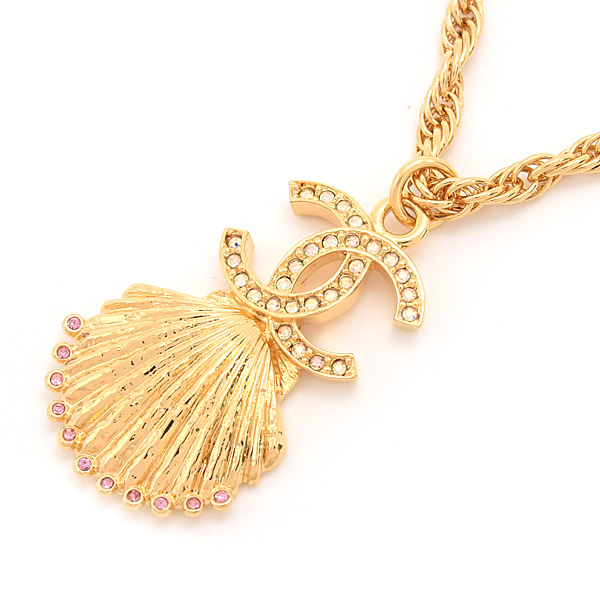 シャネル ネックレス レディース ココマーク シェル ラインストーン ペンダント A23C GP ゴールド CHANEL 中古