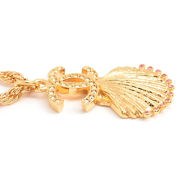 シャネル ネックレス レディース ココマーク シェル ラインストーン ペンダント A23C GP ゴールド CHANEL 中古